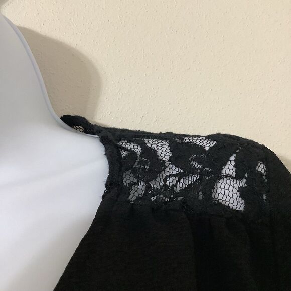 Bobeau Black Lace Cutout Boho Witchy Dark Flowy Hippie Casual Peasant Blouse M - Picture 5 of 9